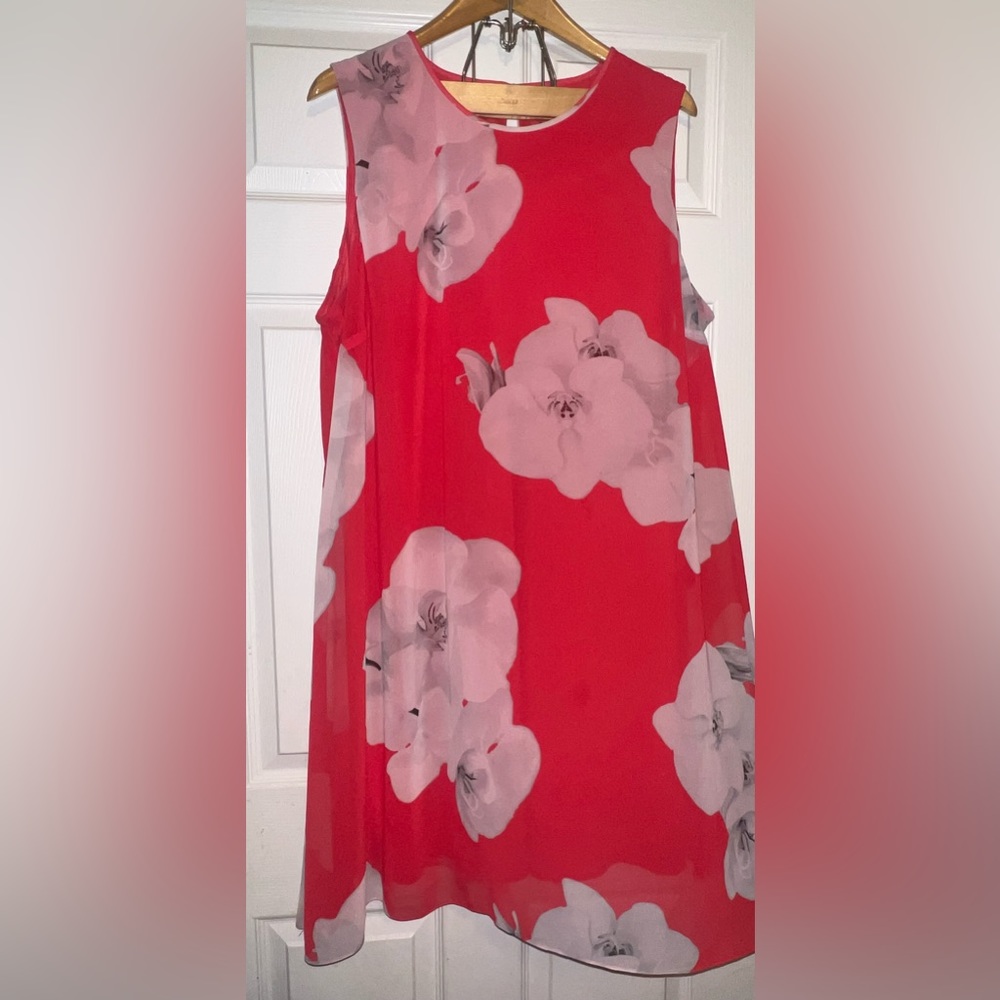 Calvin Klein Chiffon Floral Trapeze Dress With Keyhole On Back Size 20W GUC